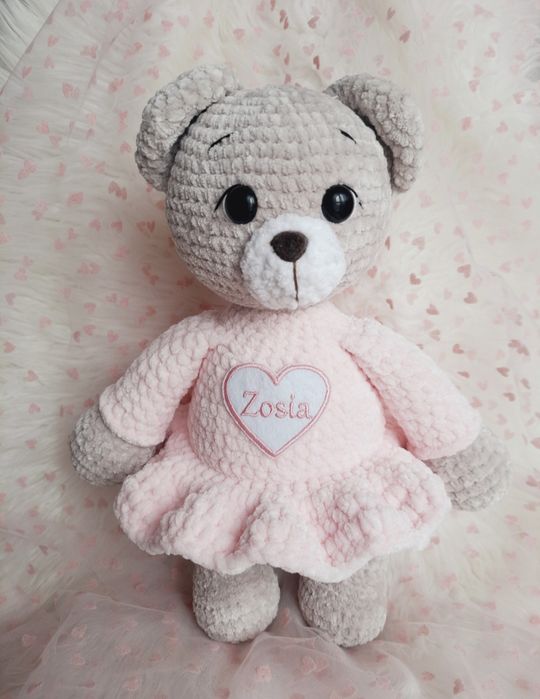 Miś na szydełku z imieniem prezent chrzest urodziny roczek
