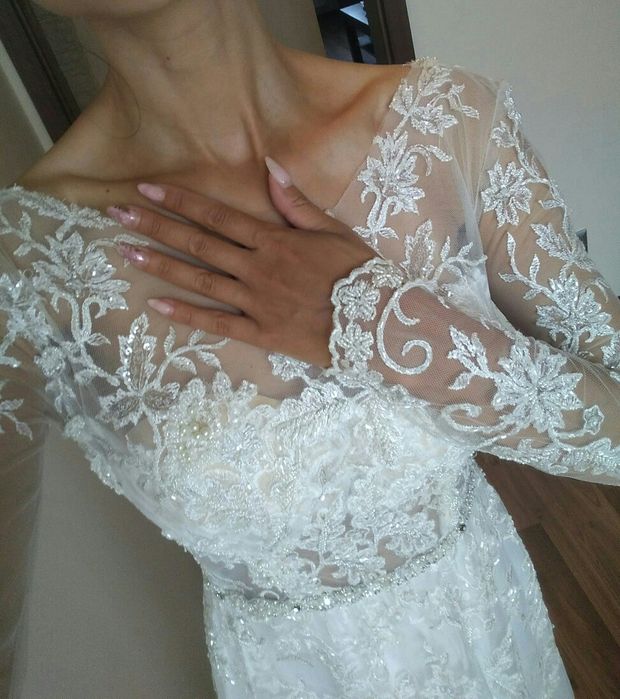 Suknia ślubna zwiewna kryształki 34/36