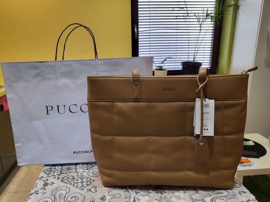 PUCCINI Torebka Damska Shopper Duża Na Ramię PUCCINI Beżowa