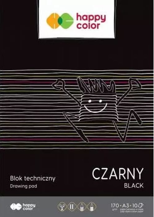 Blok techniczny czarny A3 170g Happy Color pakiet 10sztuk. Happy Color