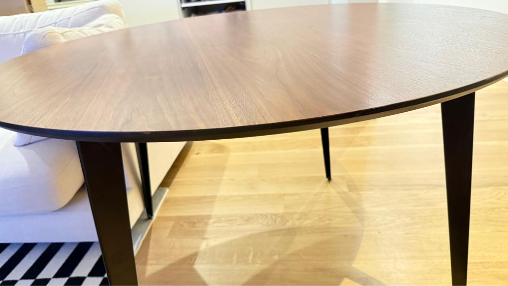 Mesa Madeira Castanha Nogueira Pernas Aço Metal Preta La Redoute