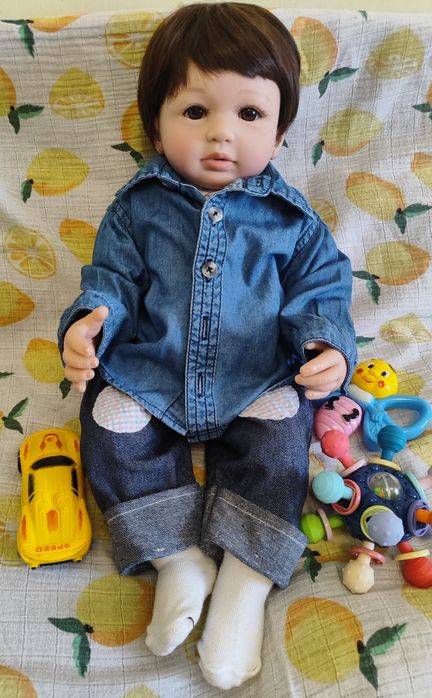 Лялька кукла пупс реборн  55 см хлопчик можна купати