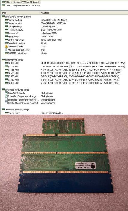 Pamięć RAM DDR3 DDR4 Micron Kingston