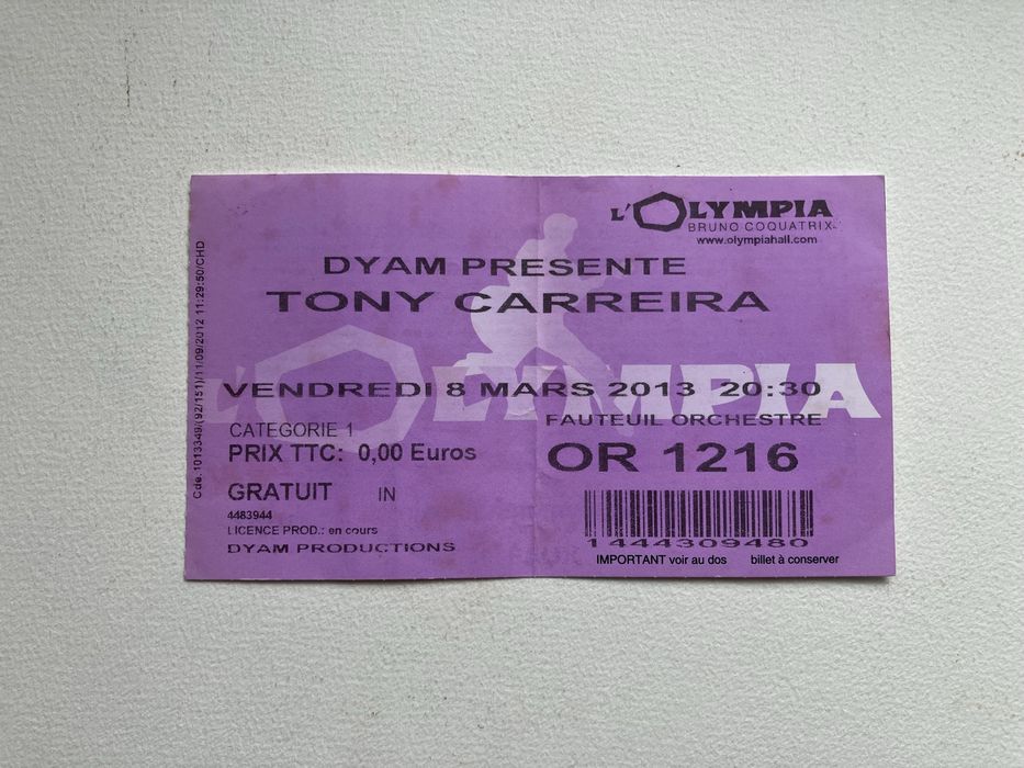 Bilhete Tony Carreira Olympia 2013