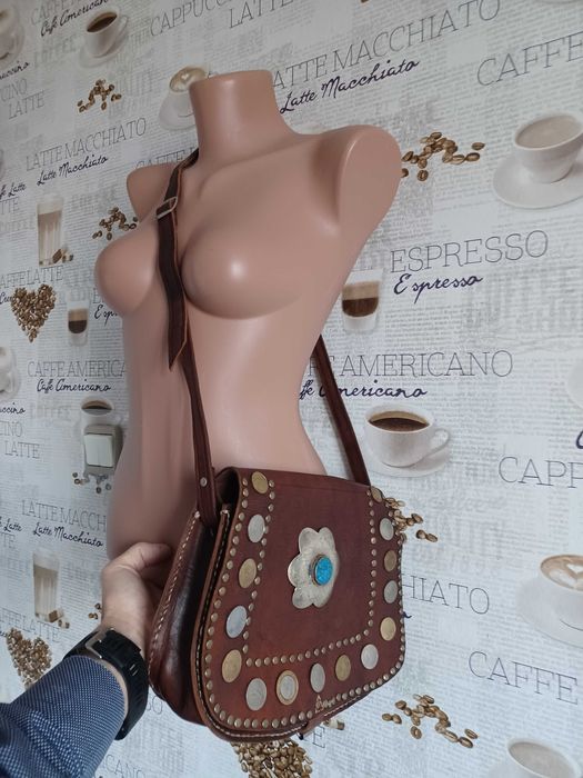 Красива сумка у стилі бохо, Марокко, натуральна шкіра, монети.