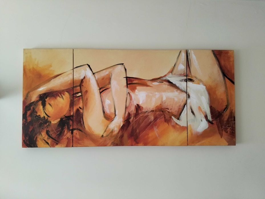 Tela a óleo pintada á mão motivo nu