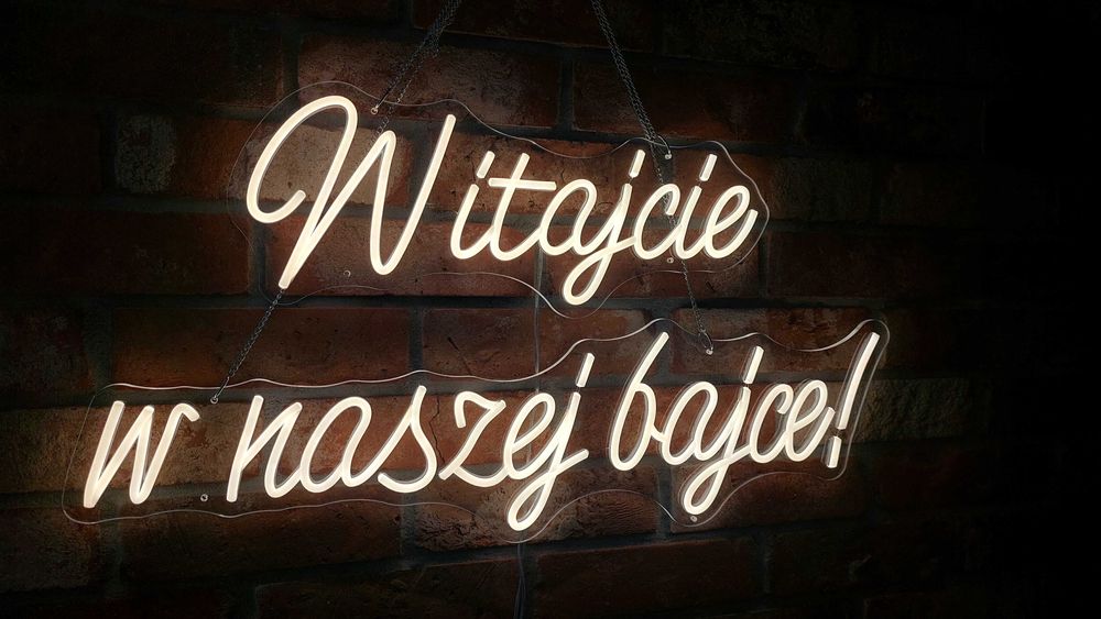 Napis Led Witajcie w Naszej Bajce / Neon na wesele / Dekoracja ścianki