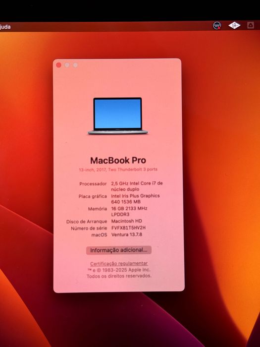 MacBook Pro 13" (2017) – i7 / 16GB RAM / 512GB SSD