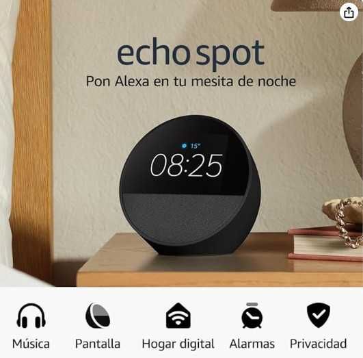 Echo Spot com relógio - Alexa Preto