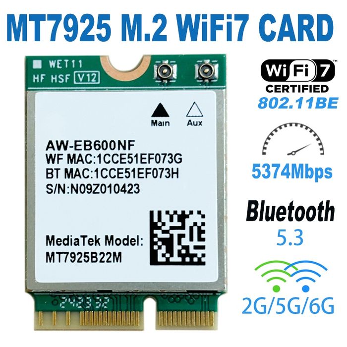 Wi-Fi модуль MediaTek MT7925 M.2 Wi-Fi 7 Bluetooth 5.4
