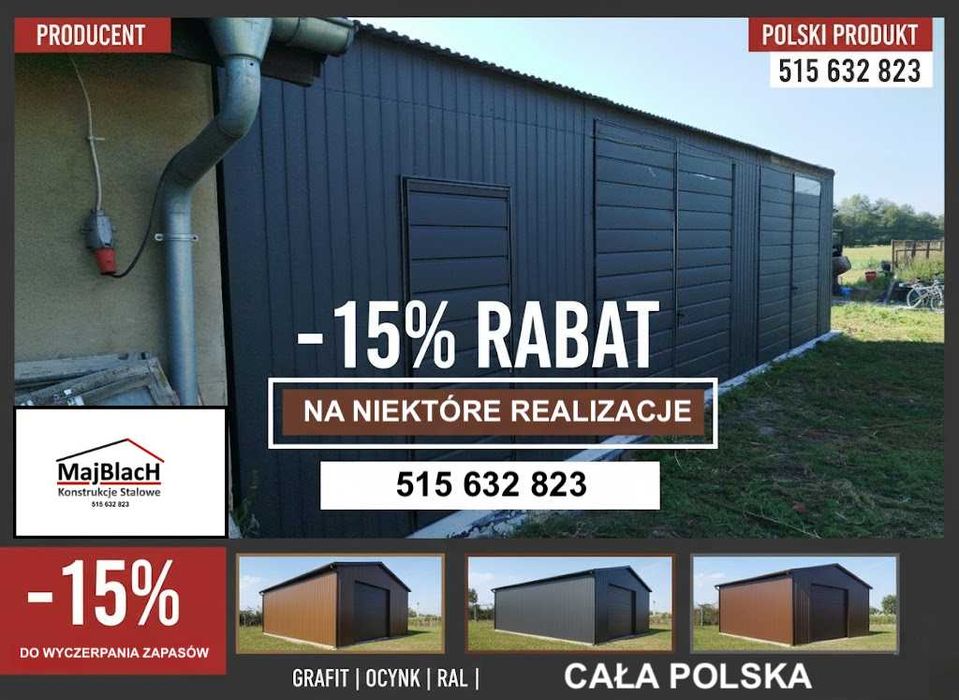 Wiata /Hala Garaż Blaszany Grafit | Montaż Gratis | Profil - Maj-Blach