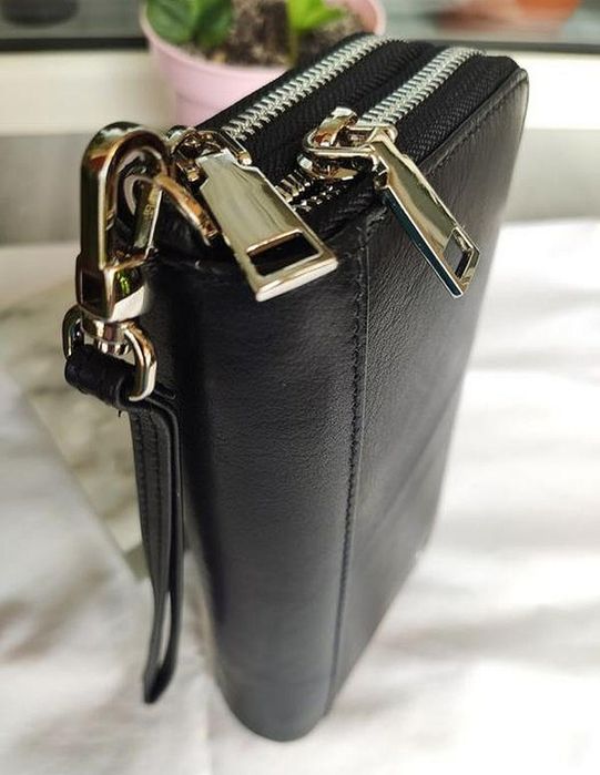 Кожаный кошелек (гаманець) универсальный. Цвет - Черный