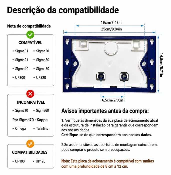 Placa Dupla Descarga Branca para Autoclismo Embutido – Nova