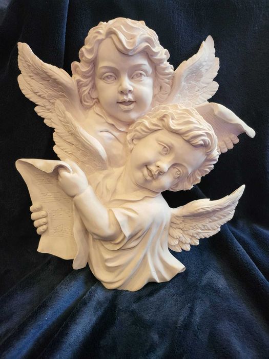 Placa Decorativa Dupla de Anjos em Marfinite (Relevo)