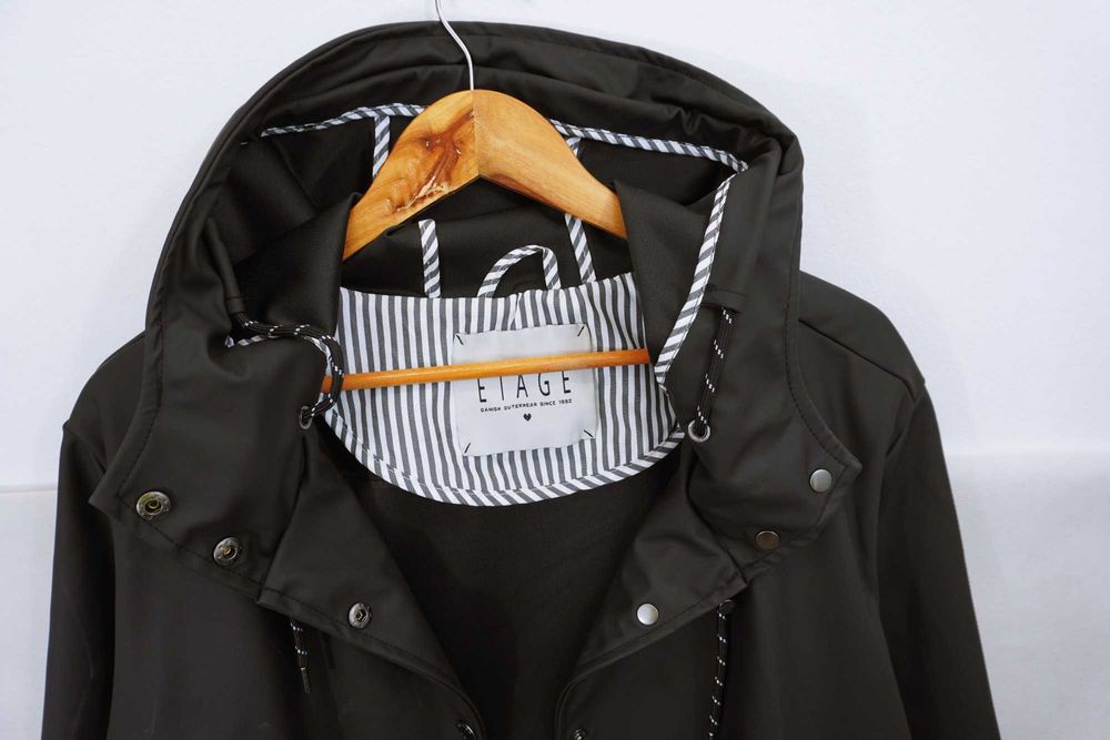 Y99 przeciwdeszczowy płaszcz damski wiosenny czarny kaptur L 40