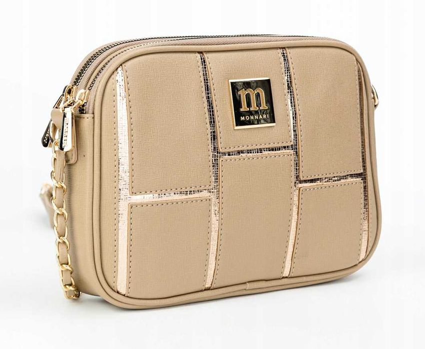 Monnari Torebka Damska Listonoszka Beżowa Na Łańcuszku Skóra Eko
