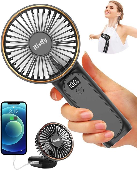Mini wentylator przenośny USB C 6 prędkości 5200mAh LCD składany