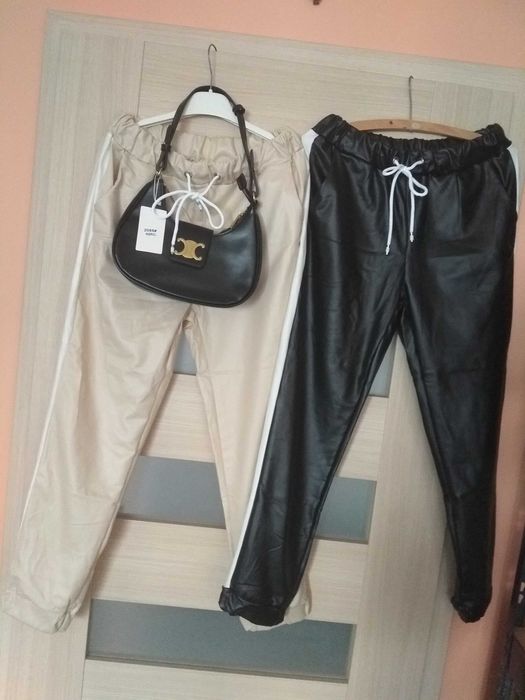 * modowe 2 pary nowych spodni skórzanych miękkie elastyczny pas guma