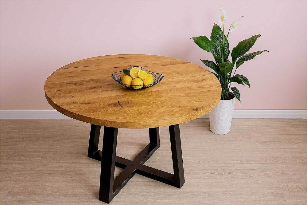 Stół Dębowy Okrągły LOFT, 100% Lite Drewno, Różne Wymiary, Rozkładany.