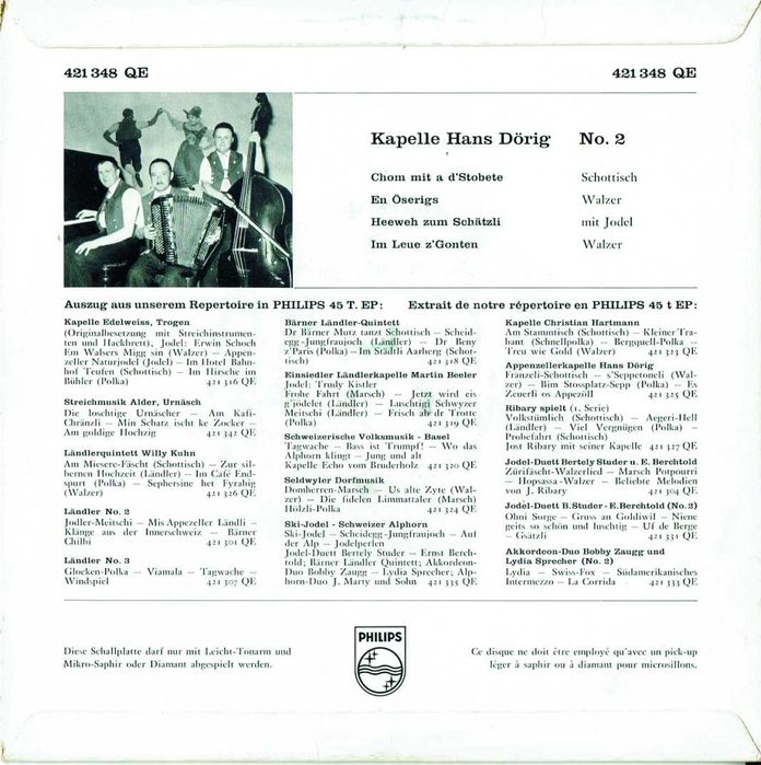 Kapelle Hans Dörig ‎– Kapelle Hans Dörig No. 2 - 45 Rpm 7" - 1957
