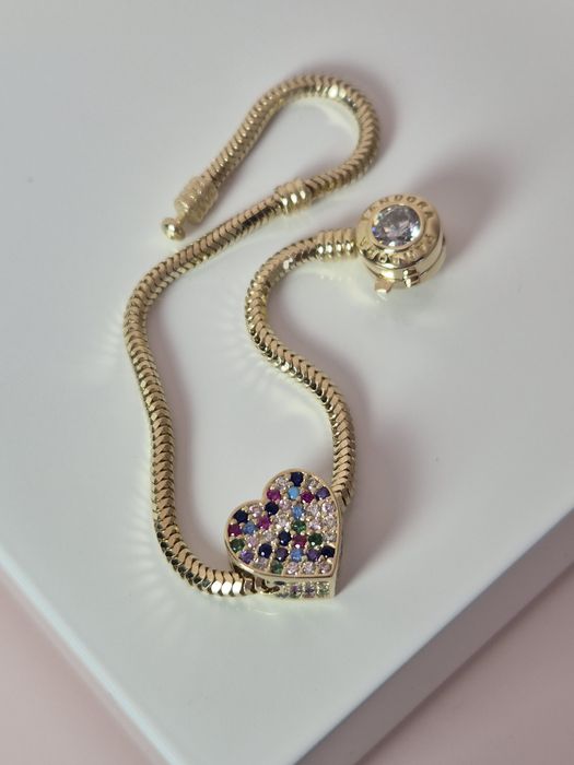 Złoty charms serce serduszko kolorowe cyrkonie p. 585