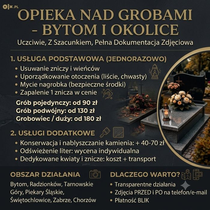 Opieka nad grobami i sprzątanie nagrobków | Bytom i okolice | Zdjęcia Przed/Po