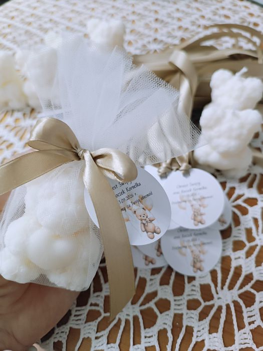 Świece sojowe, podziękowania dla gości Misie z sercem świeczka Komunia, Chrzest, Roczek Ślub, Wesele Baby Shower