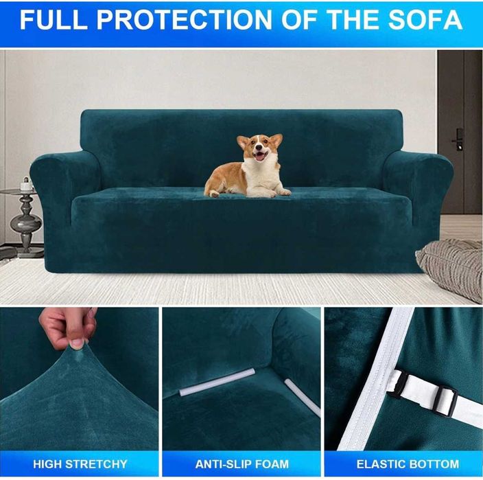 Aksamitny Pokrowiec na Sofę 3-4-osobową Ciemnozielony