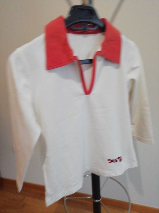 Camisola de Senhora Branca e Vermelha manga 3-4  Tam M Usada