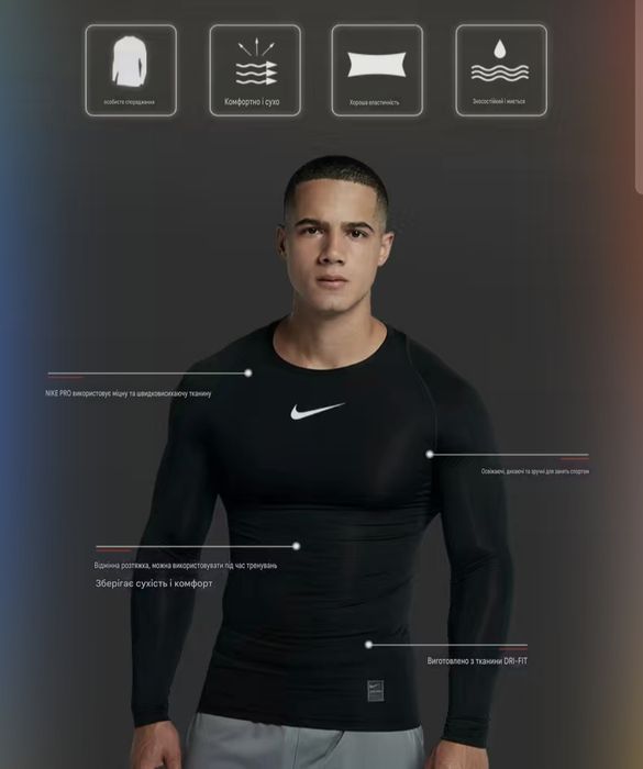 Рашгард компресійна футболка з довгим рукавом Nike