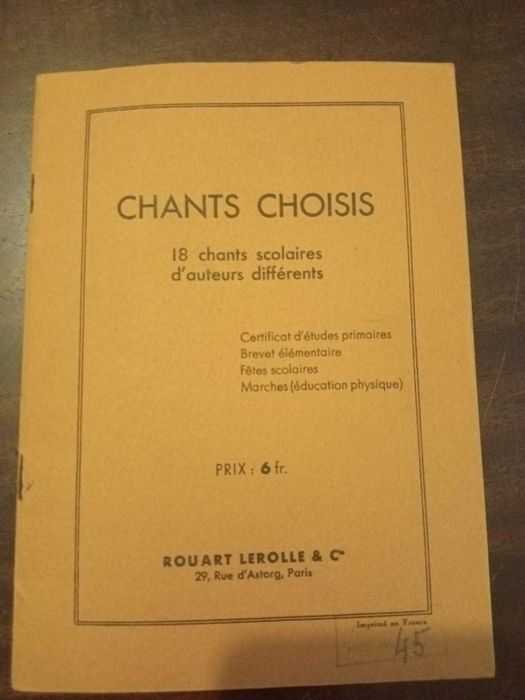 Chants Choisis – 18 Canções Escolares Francesas – Partituras 1945