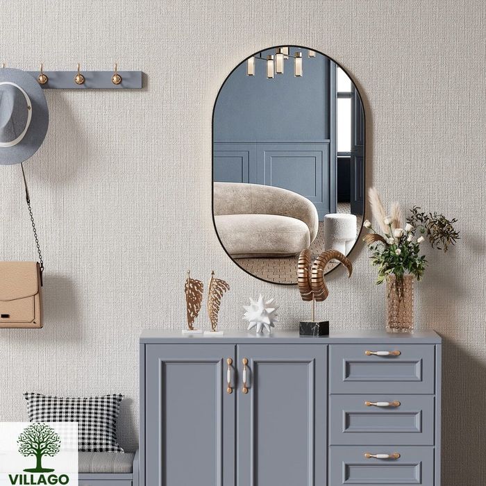 NOWE Lustro Owalne VILLAGO Design 80×40 CM – Czarna Rama, Styl Loftowy