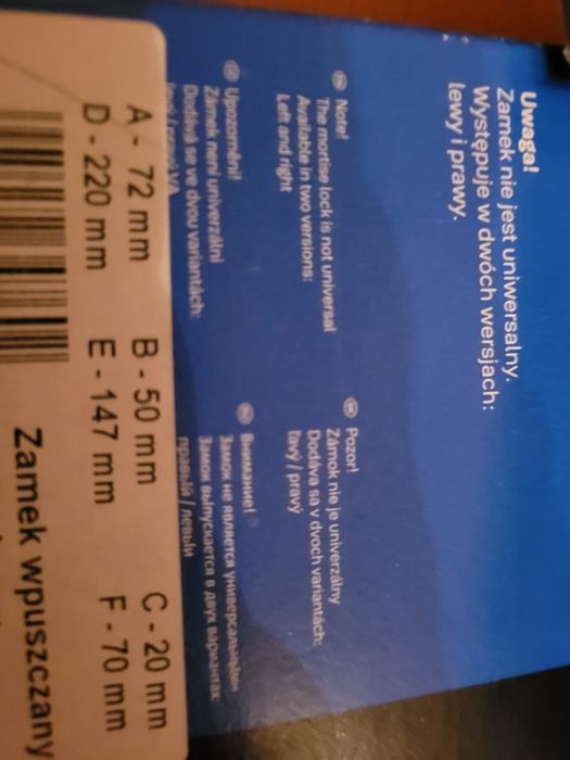 Zamek wpuszczany lewy