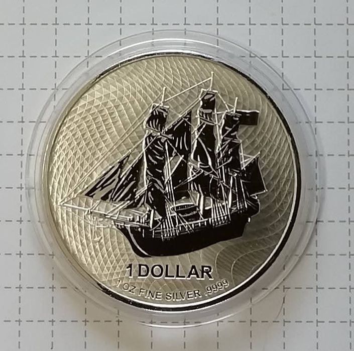 Острови Кука 1 долар 2021р. Корабель HMS Bounty. СРІБЛО. Унція.