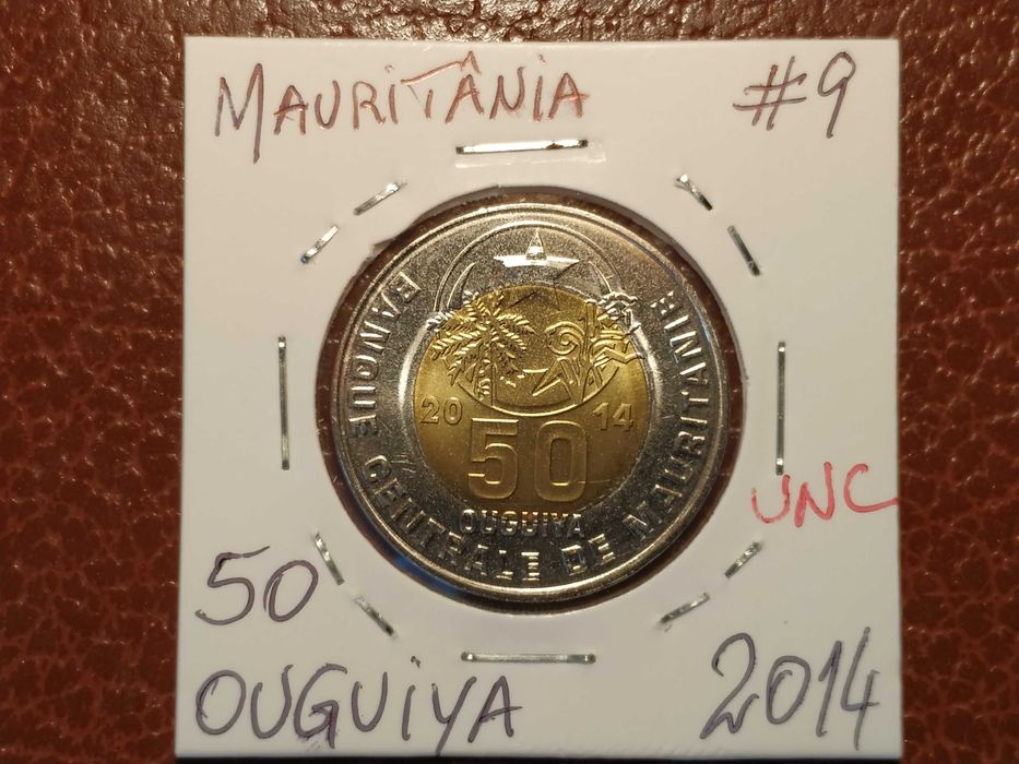 B136 moeda bimetálica de 50 ouguiya de 2014 UNC da Mauritânia