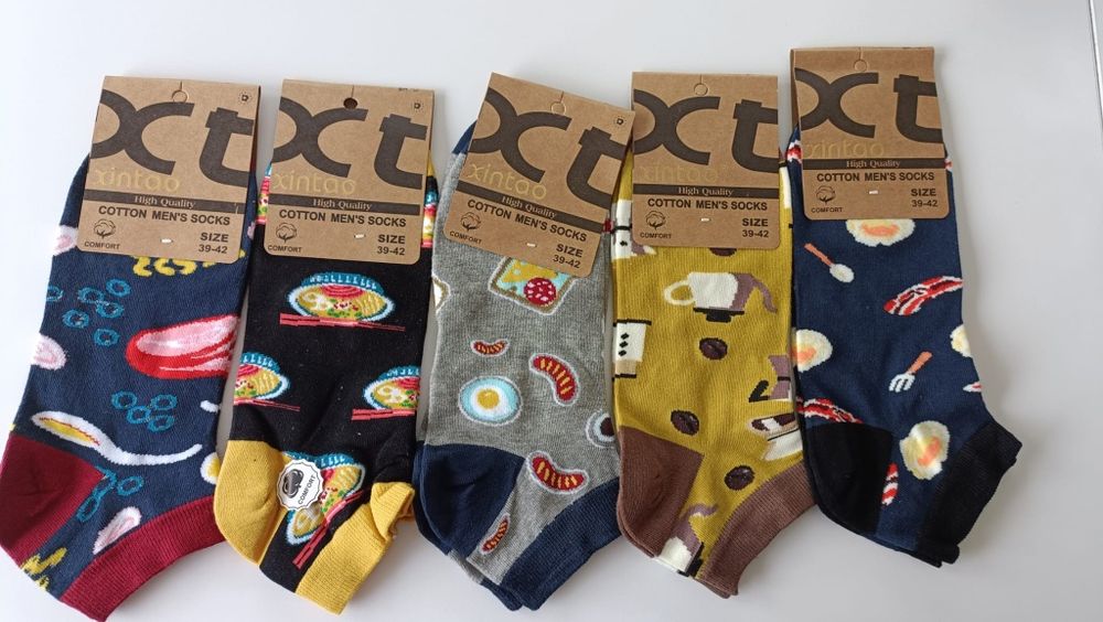 5 par śmieszne skarpetki, stopki męskie 39-42 kolorowe skarpetki