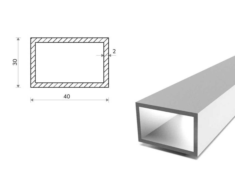 Profil aluminiowy tarasowy(rura prostokątna) 40x30x2