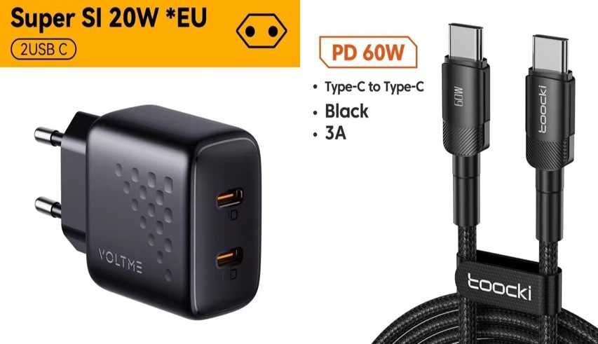 Быстрая зарядка Voltme 20W (2 порта) + Кабель Toocki