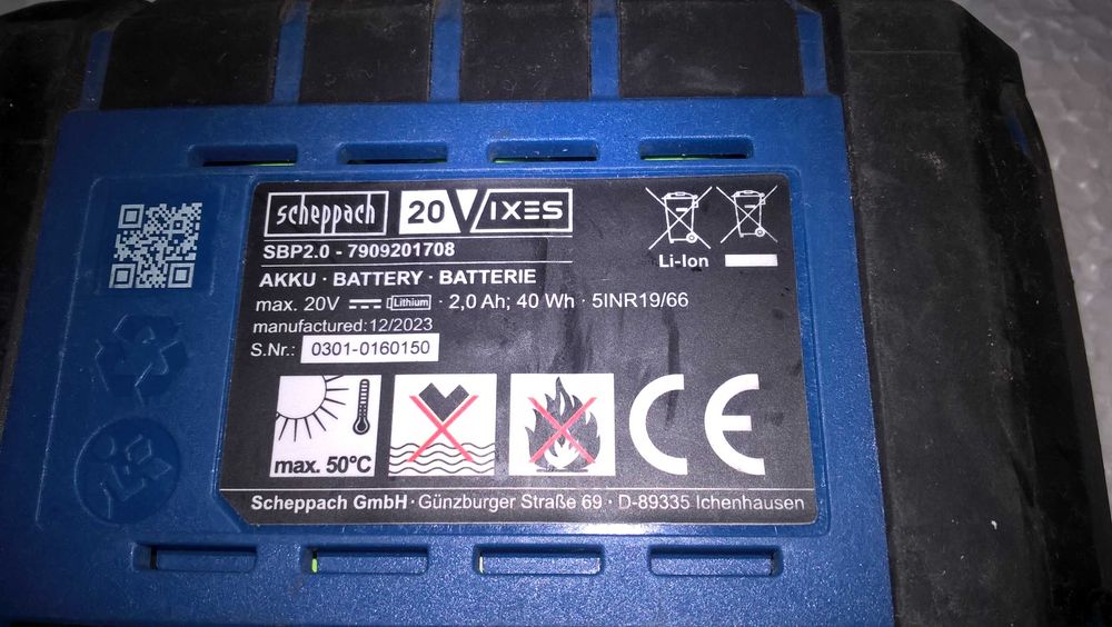 Акумулятор SCP 2.0 A  SCHEPPACH 20 IXES.