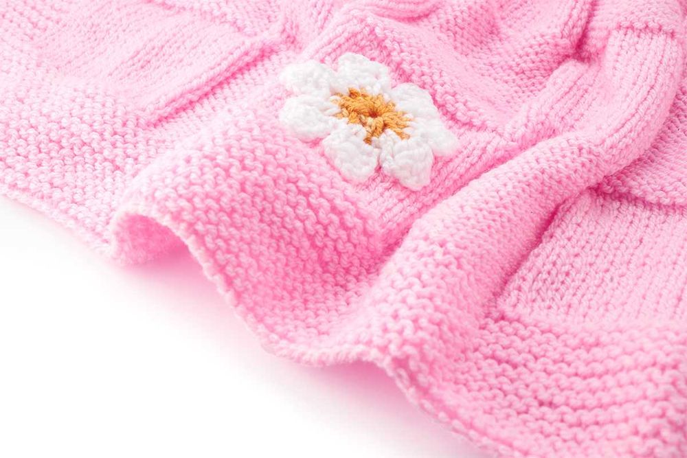 Kocyk dziecięcy ręcznie wykonany na drutach bambus bawełna Różowy