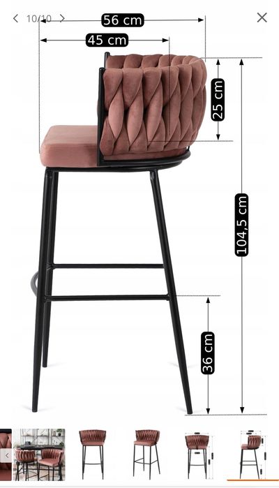 Hoker Loft Różowy Welurowy Barowy Z Oparciem