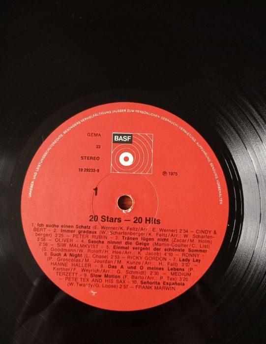 Пластинка платівка ретро вініл Stars 20 Hits BASF