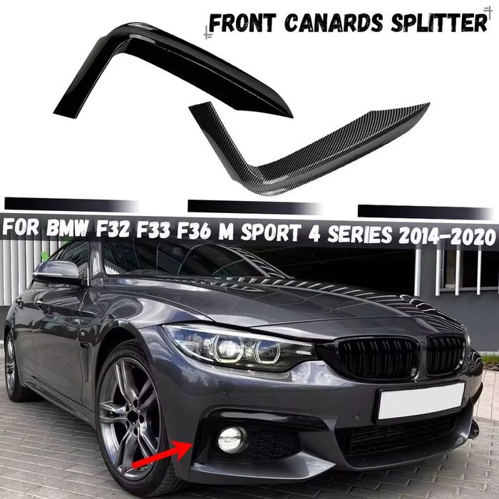 Накладки на бампер BMW F32 F36 жабры бампера БМВ Ф32 Ф36 элероны губа усы на бампер обвес губа сплитер юбка