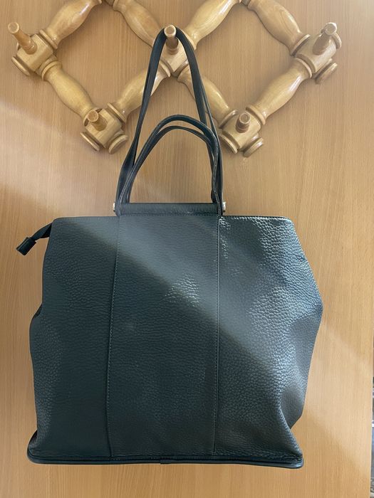 Ciemnozielona duża, pojemna torba na ramię z eko skóry, reserved