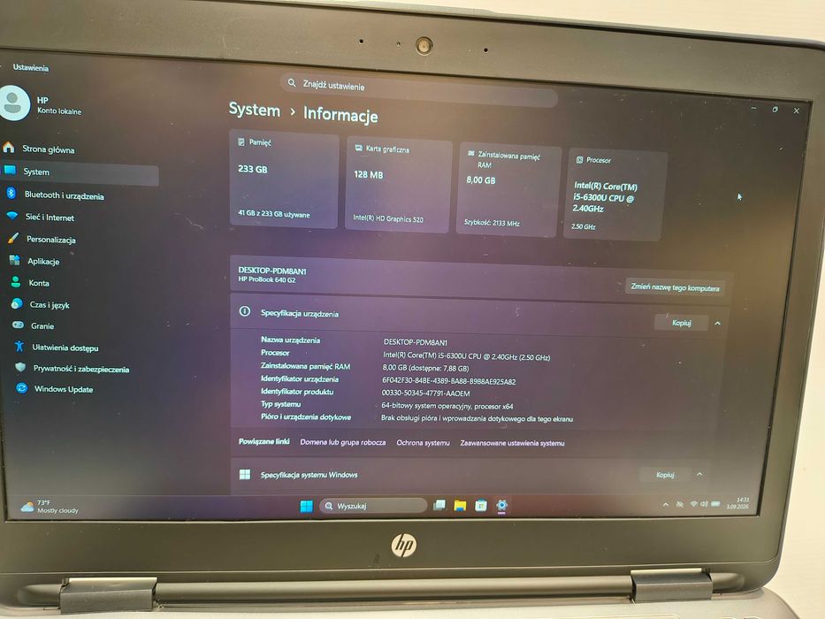 Laptop HP ProBook 640 G2 i5-6300U 8/256GB NOWA BATERIA