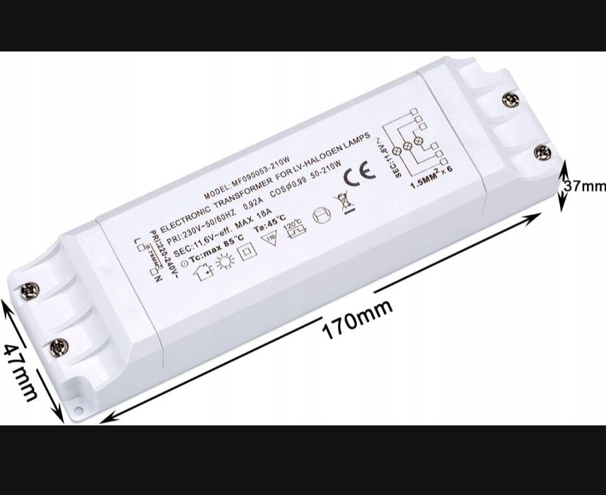 Elektroniczny transformator 230V AC na 12V 50-210W
