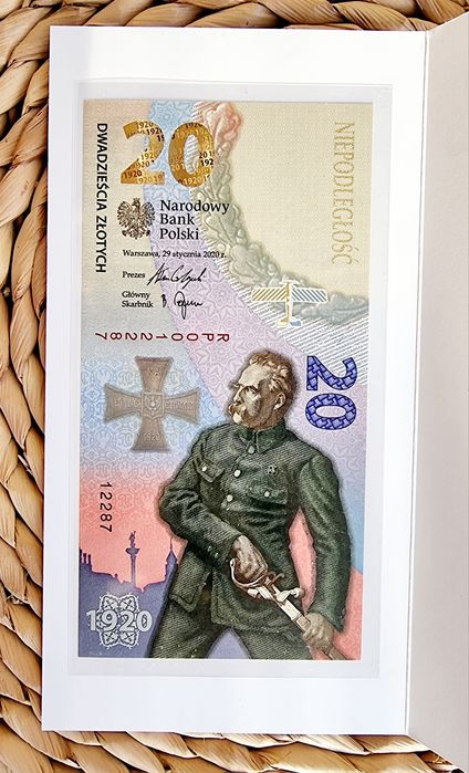 20zł banknot BITWA WARSZAWSKA 1920 NISKI NR 12287 + folder gratis