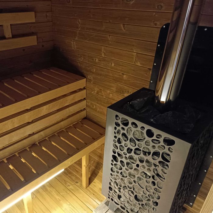 Sauna Ogrodowa QUADRO, Opcje: Piec na Drewno i Elektryczny, LED Kolory