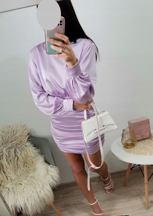 NOWA sukienka drapowana bufiaste rękawy 36 S