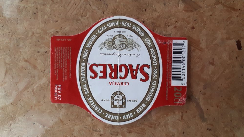 Rótulo cerveja Sagres de 2007